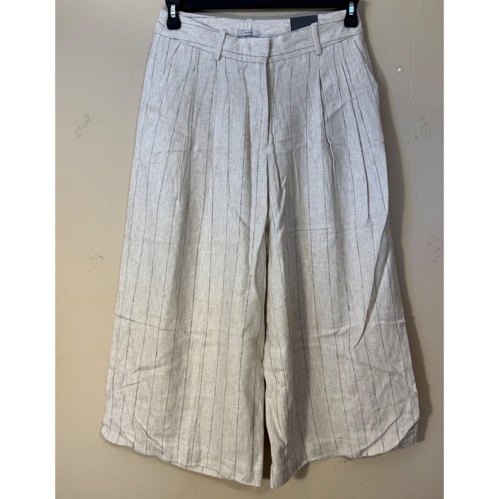 Worthington Cropped Wide Leg Pants Women 4P Beige Linen Blend Relaxed PleatedNEW